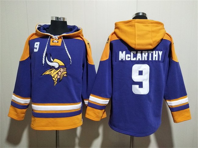 Men's Purple/Yellow Minnesota Vikings #9 J.J. McCarthy Ageless Must-Have Lace-Up Pullover Hoodie